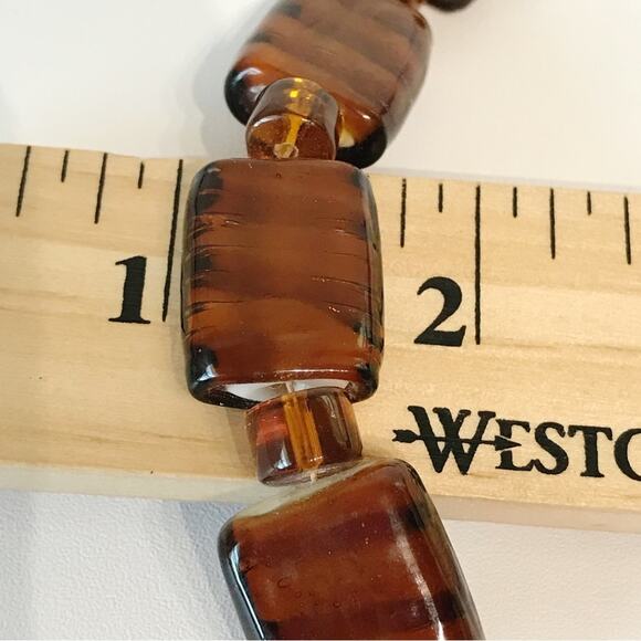 Art Glass Root Beer Tiger Stripe Chunky Cube Rectangle Beaded Anklet Toggle - Picture 10 of 13